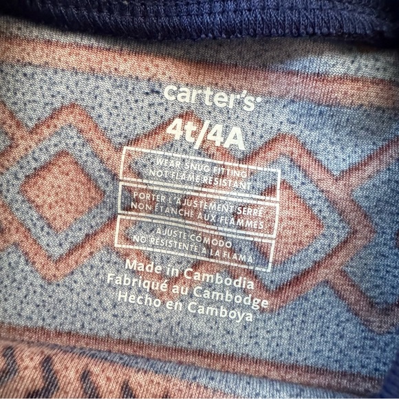 ❄️Carter’s Size 4T Cozy Velour Fair Isle Pajama Set - Winter Snowflakes - EUC - Picture 5 of 9